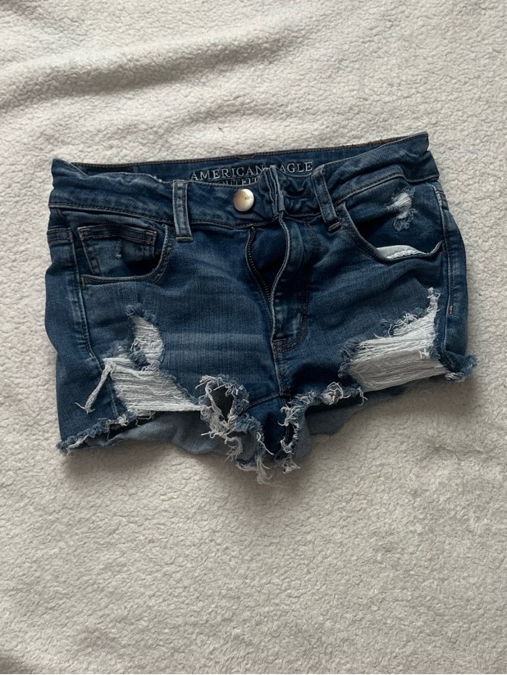 American Eagle Women's Dark Blue Distressed vintage ripped Denim Shorts